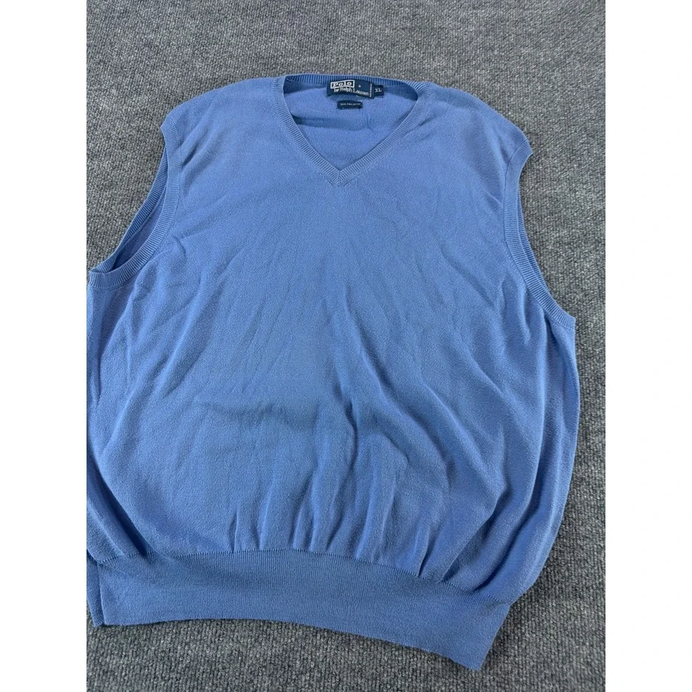 Polo Ralph Lauren Men XL‎ Blue Pima Cotton V-Neck Sweater Vest Layering Preppy